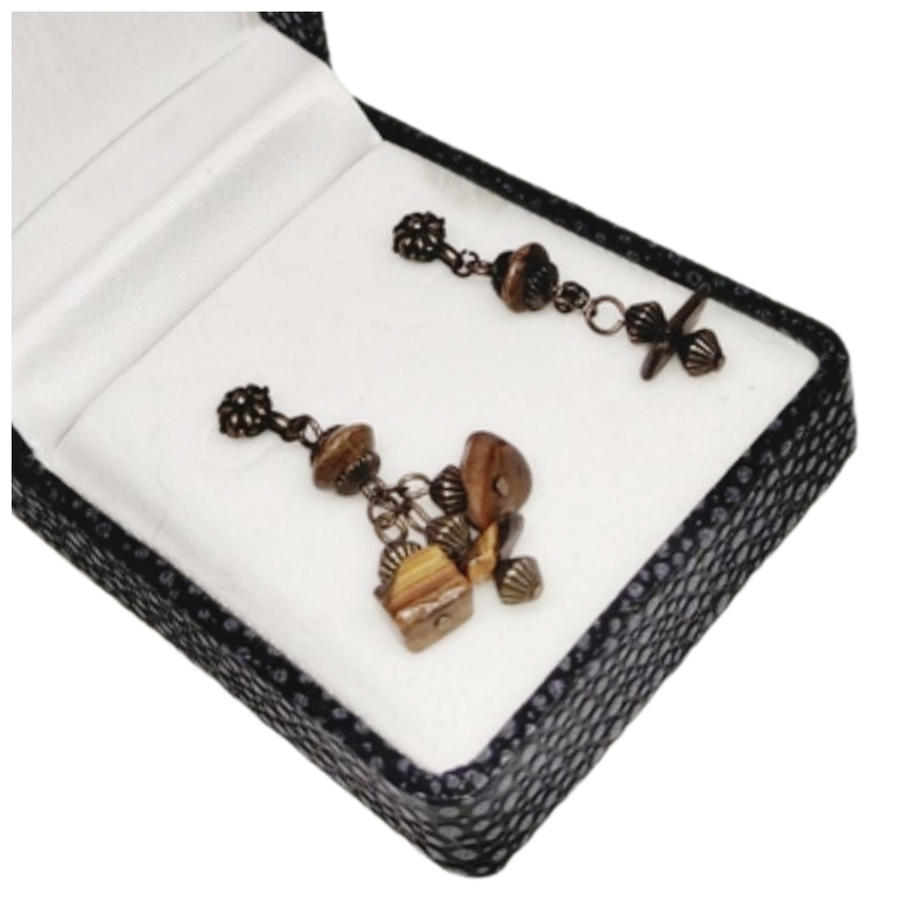 Handmade Tiger Eye Dangle Earrings | One of a Kind | 1.25" | NWOT
